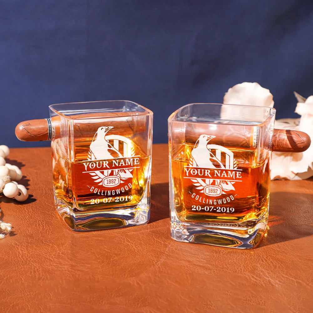 LIMITED EDITION - NEW 03 CLWM PERSONALIZED WHISKEY GLASS WITH CIGAR HOLDER FOR FANS