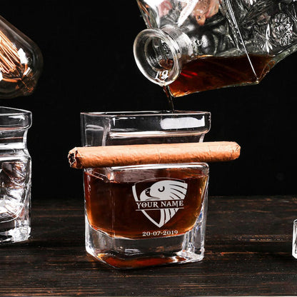 LIMITED EDITION - NEW 10 HTH PERSONALIZED WHISKEY GLASS WITH CIGAR HOLDER FOR FANS