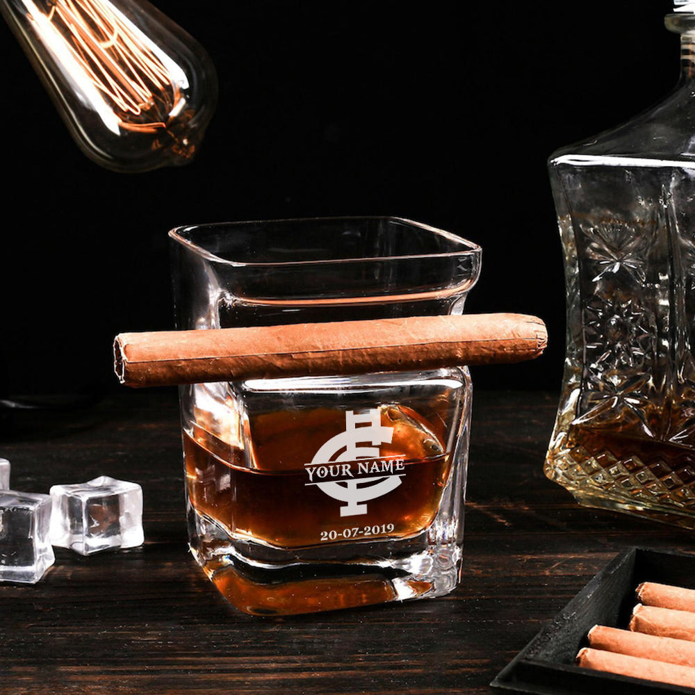 LIMITED EDITION - NEW 08 CTB PERSONALIZED WHISKEY GLASS WITH CIGAR HOLDER FOR FANS