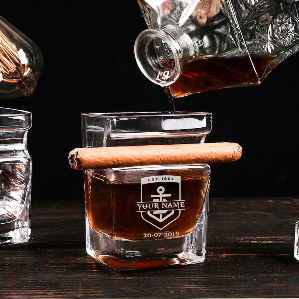 LIMITED EDITION - NEW 09 FMDK PERSONALIZED WHISKEY GLASS WITH CIGAR HOLDER FOR FANS