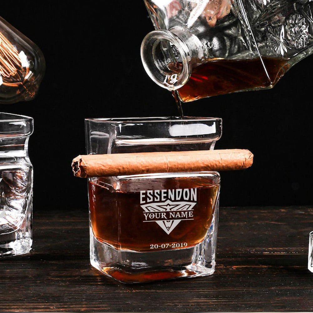 LIMITED EDITION - NEW 04 ESDB PERSONALIZED WHISKEY GLASS WITH CIGAR HOLDER FOR FANS