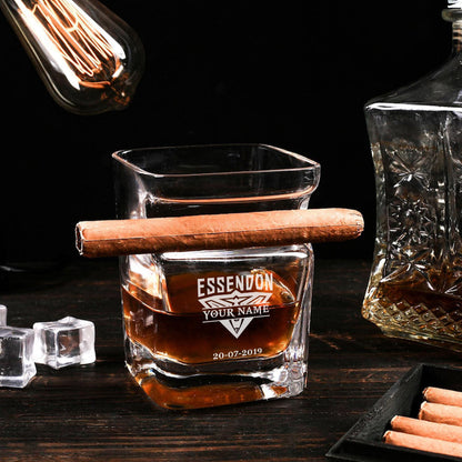 LIMITED EDITION - NEW 04 ESDB PERSONALIZED WHISKEY GLASS WITH CIGAR HOLDER FOR FANS