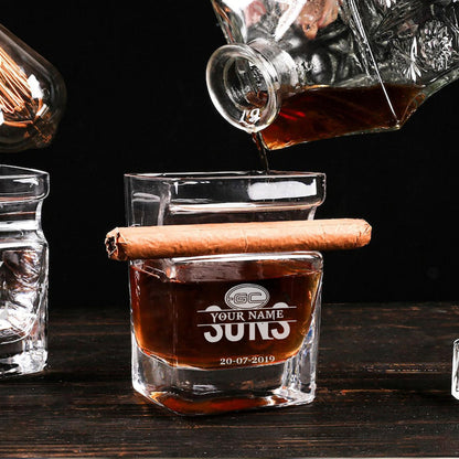 LIMITED EDITION - NEW 18 GCS PERSONALIZED WHISKEY GLASS WITH CIGAR HOLDER FOR FANS