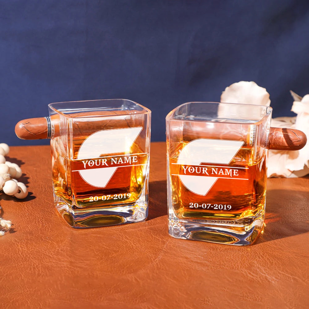LIMITED EDITION - NEW 19 GWSG PERSONALIZED WHISKEY GLASS WITH CIGAR HOLDER FOR FANS