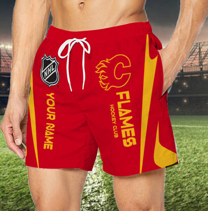 LIMITED EDITION - NEW CUSTOMIZED NHL17 CGF CALGARY FLAMES UNISEX SHORT PANTS