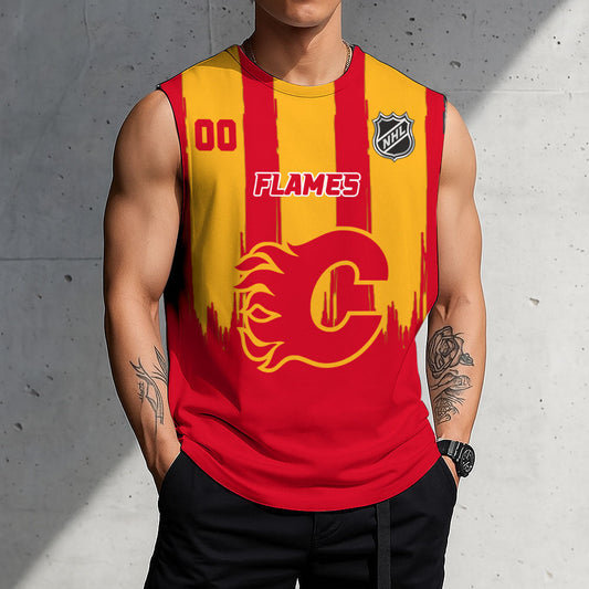 LIMITED EDITION - NEW CUSTOMIZED NHL17 CGF CALGARY FLAMES TANK TOP & GYM SHIRT