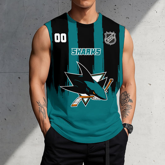 LIMITED EDITION - NEW CUSTOMIZED NHL32 SJS SAN JOSE SHARKS TANK TOP & GYM SHIRT