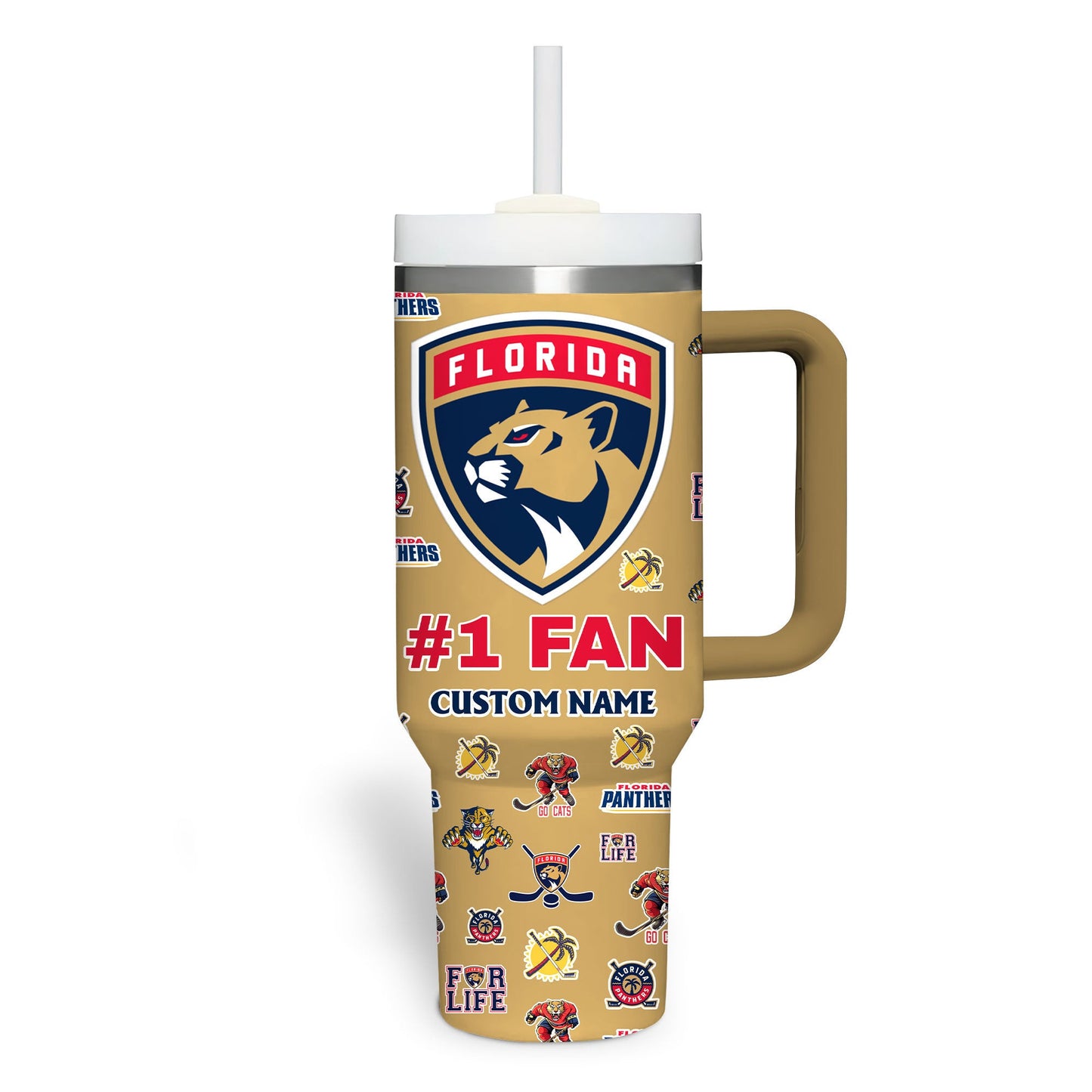 LIMITED EDITION - NEW CUSTOMIZED NHL01 FPT FLORIDA PANTHERS 40OZ STAINLESS STEEL TUMBLER WITH HANDLE
