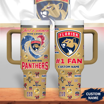 LIMITED EDITION - NEW CUSTOMIZED NHL01 FPT FLORIDA PANTHERS 40OZ STAINLESS STEEL TUMBLER WITH HANDLE