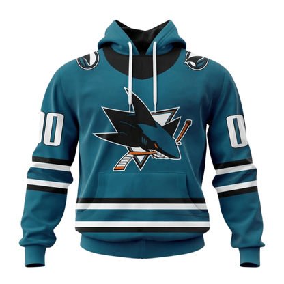 LIMITED EDITION - NEW CUSTOMIZED NHL32 SJS SAN JOSE SHARKS HOODIE
