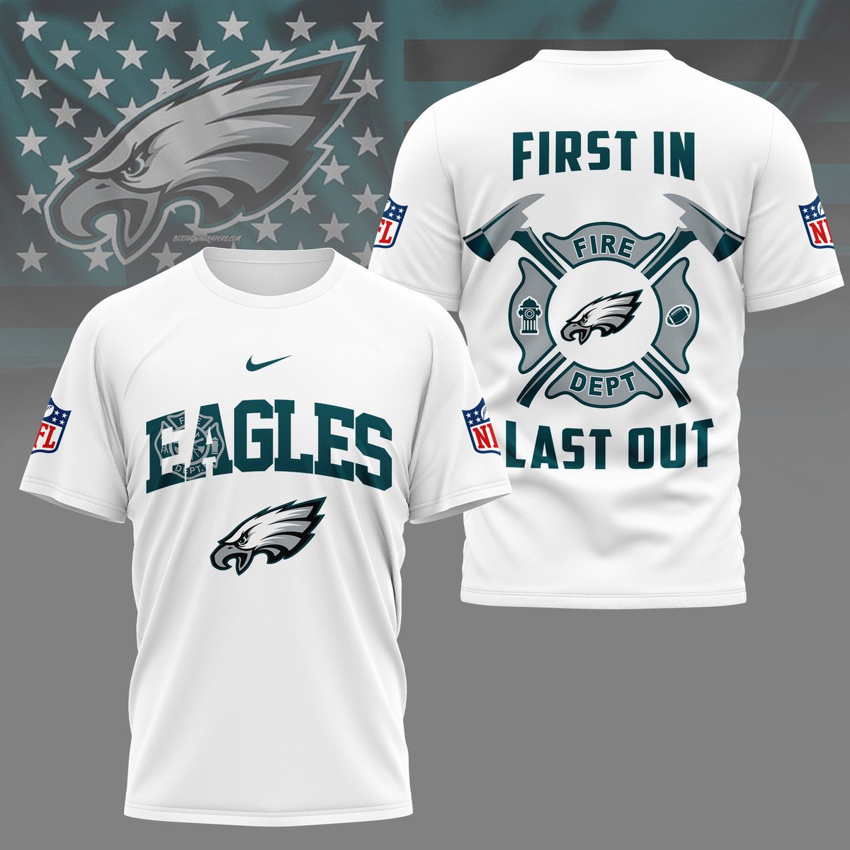 LIMITED EDITION - NEW CUSTOMIZED NFL02 PPE PHILADELPHIA EAGLES FIRE DEPT 3D SHIRT