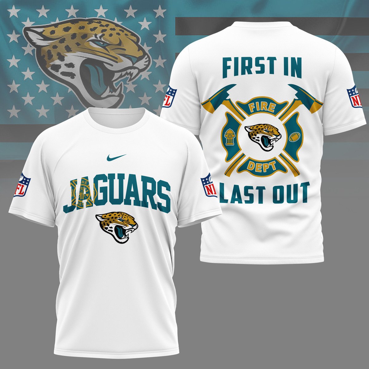 LIMITED EDITION - NEW CUSTOMIZED NFL30 JSJ JACKSONVILLE JAGUARS FIRE DEPT 3D SHIRT