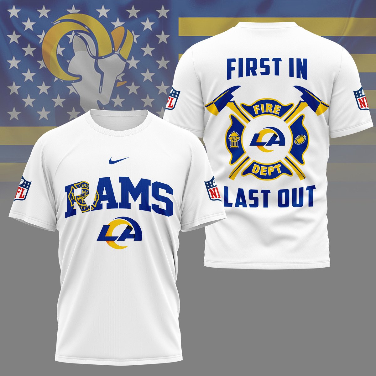 LIMITED EDITION - NEW CUSTOMIZED NFL22 LAR LOS ANGELES RAMS FIRE DEPT 3D SHIRT