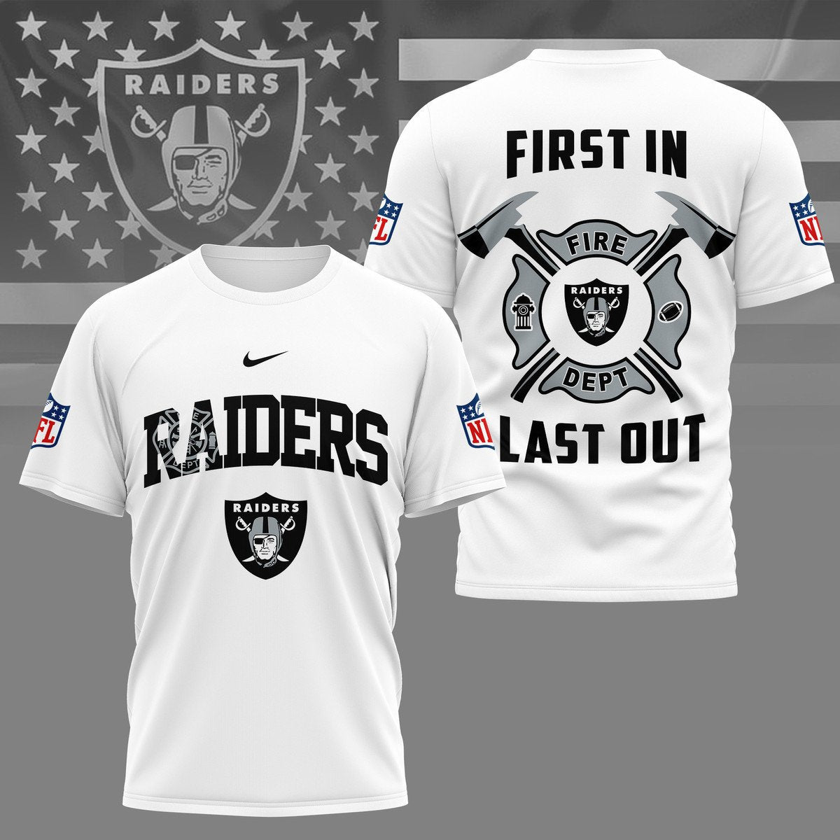 LIMITED EDITION - NEW CUSTOMIZED NFL07 LVR LAS VEGAS RAIDERS FIRE DEPT 3D SHIRT