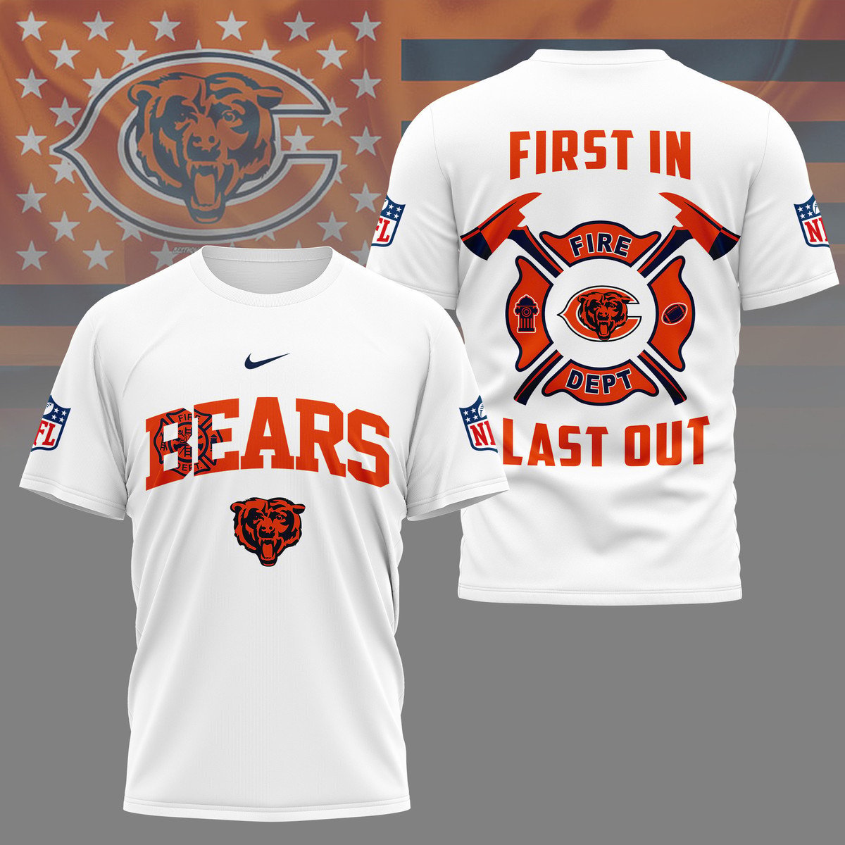 LIMITED EDITION - NEW CUSTOMIZED NFL26 CCB CHICAGO BEARS FIRE DEPT 3D SHIRT