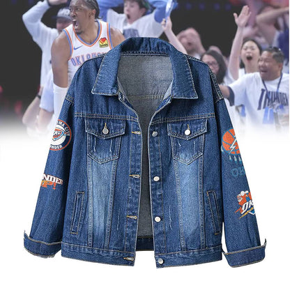 LIMITED EDITION - NEW CUSTOMIZED NBA01 OC OKLAHOMA CITY THUNDER DENIM JACKET