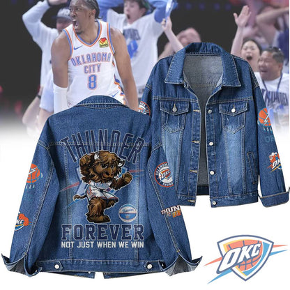 LIMITED EDITION - NEW CUSTOMIZED NBA01 OC OKLAHOMA CITY THUNDER DENIM JACKET