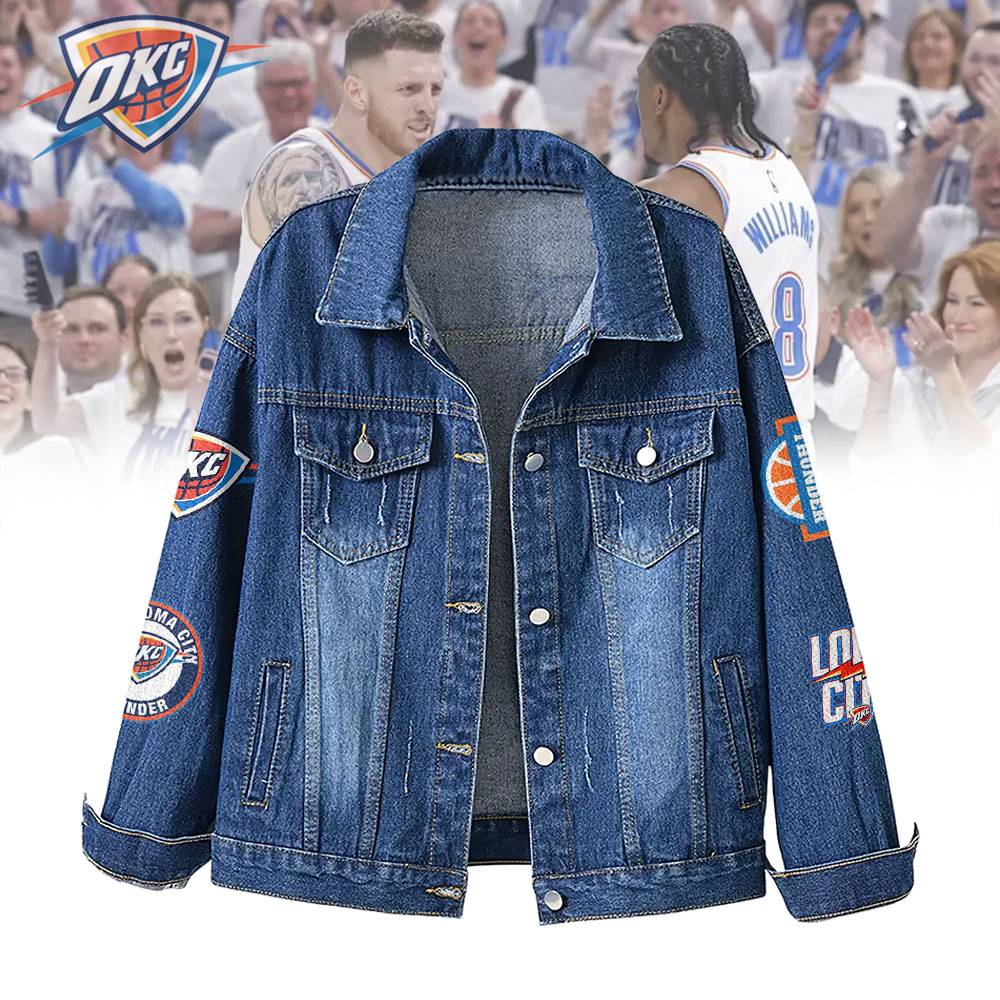 LIMITED EDITION - NEW CUSTOMIZED NBA01 OC OKLAHOMA CITY THUNDER DENIM JACKET