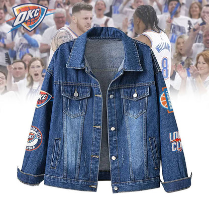 LIMITED EDITION - NEW CUSTOMIZED NBA01 OC OKLAHOMA CITY THUNDER DENIM JACKET