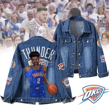 LIMITED EDITION - NEW CUSTOMIZED NBA01 OC OKLAHOMA CITY THUNDER DENIM JACKET