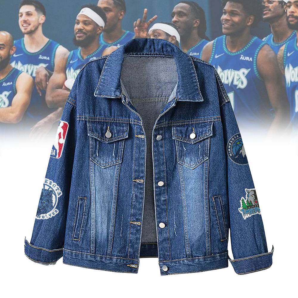 LIMITED EDITION - NEW CUSTOMIZED NBA05 MT MINNESOTA TIMBERWOLVES DENIM JACKET
