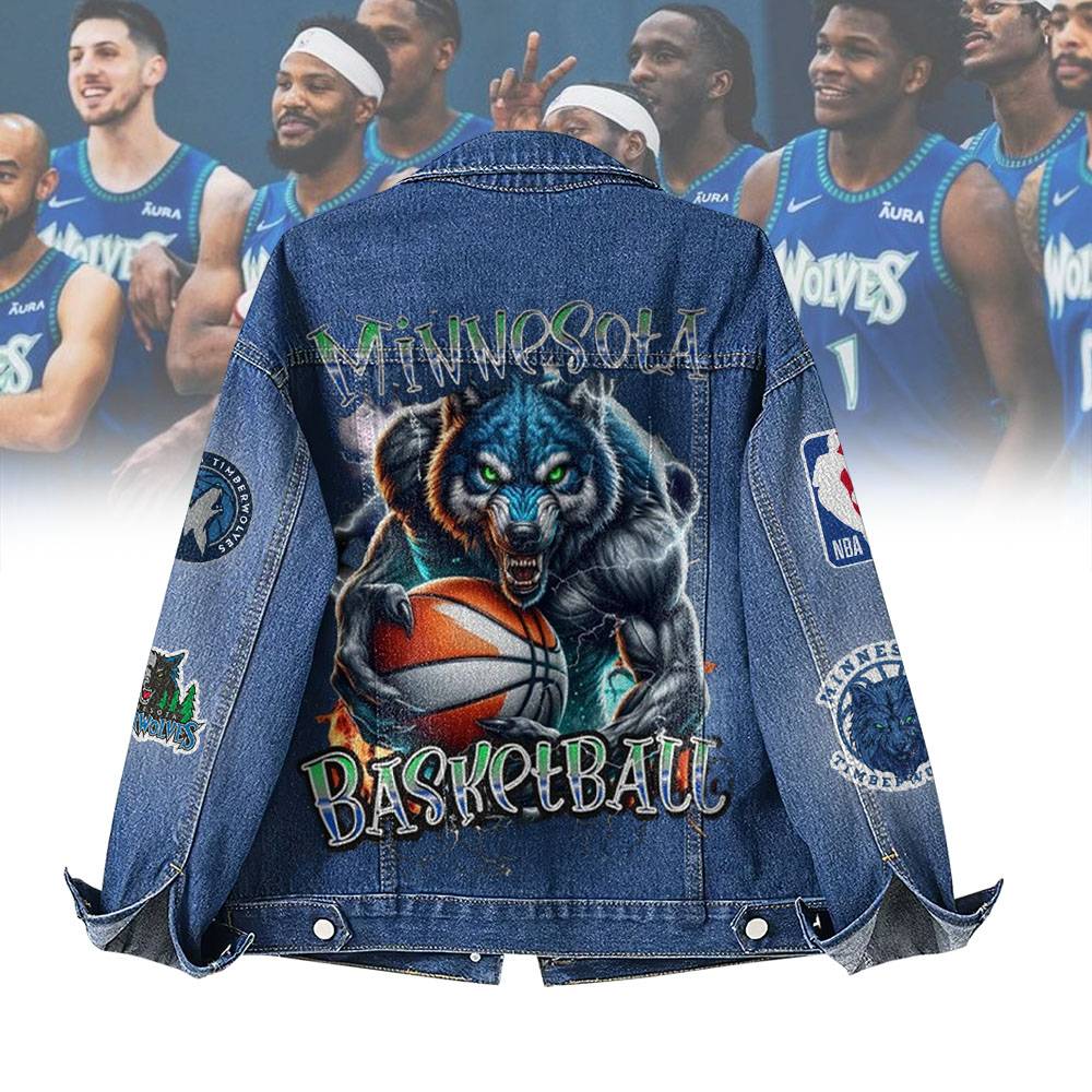 LIMITED EDITION - NEW CUSTOMIZED NBA05 MT MINNESOTA TIMBERWOLVES DENIM JACKET
