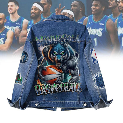 LIMITED EDITION - NEW CUSTOMIZED NBA05 MT MINNESOTA TIMBERWOLVES DENIM JACKET