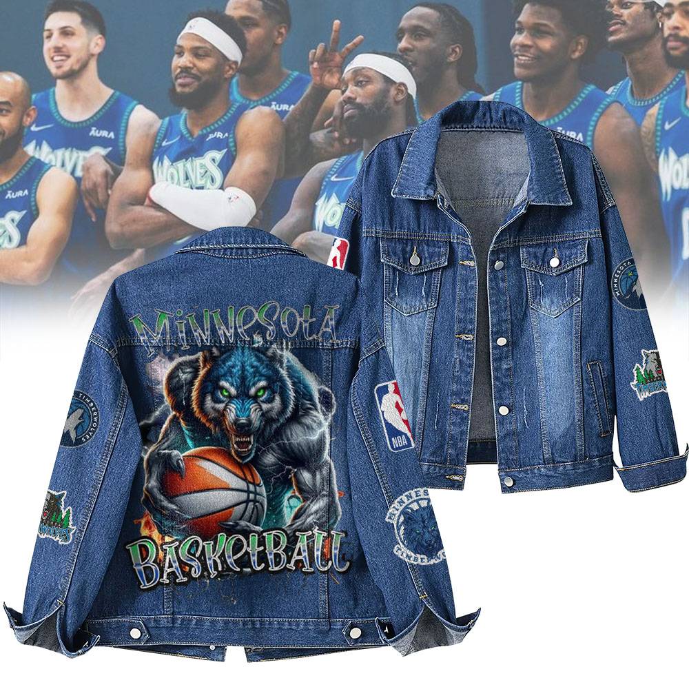 LIMITED EDITION - NEW CUSTOMIZED NBA05 MT MINNESOTA TIMBERWOLVES DENIM JACKET
