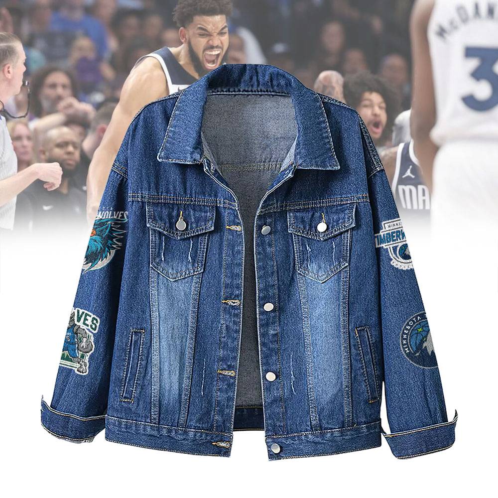 LIMITED EDITION - NEW CUSTOMIZED NBA05 MT MINNESOTA TIMBERWOLVES DENIM JACKET