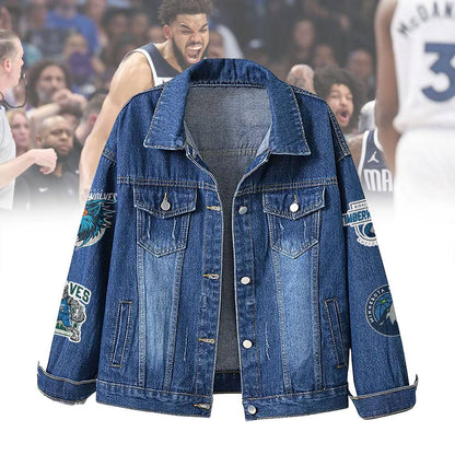 LIMITED EDITION - NEW CUSTOMIZED NBA05 MT MINNESOTA TIMBERWOLVES DENIM JACKET