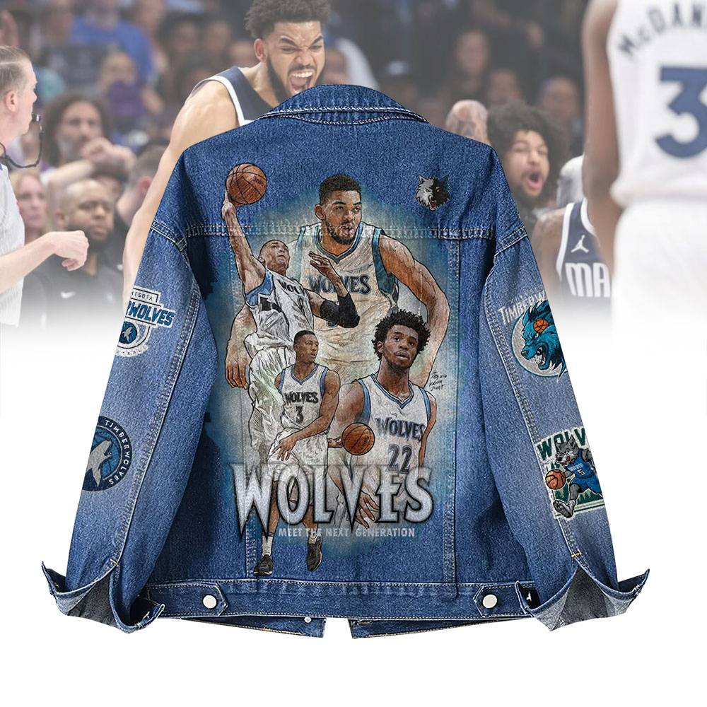 LIMITED EDITION - NEW CUSTOMIZED NBA05 MT MINNESOTA TIMBERWOLVES DENIM JACKET