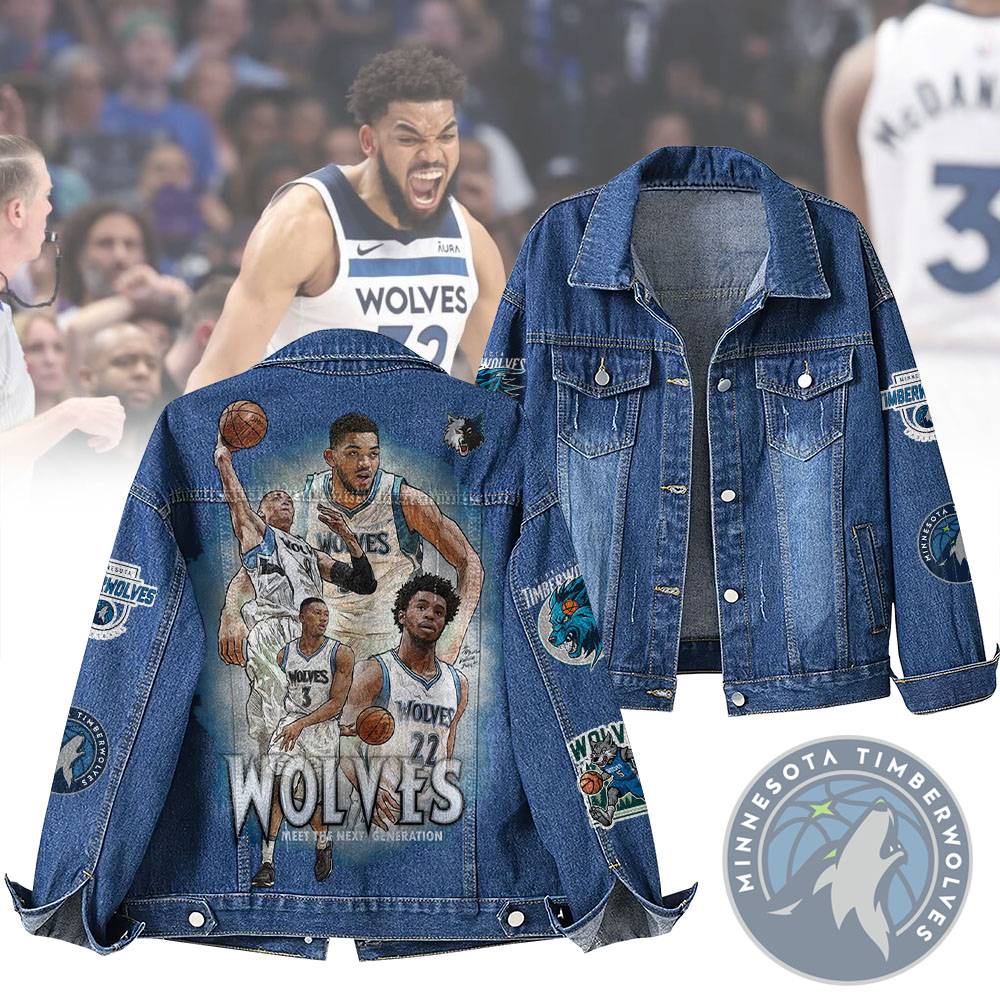LIMITED EDITION - NEW CUSTOMIZED NBA05 MT MINNESOTA TIMBERWOLVES DENIM JACKET