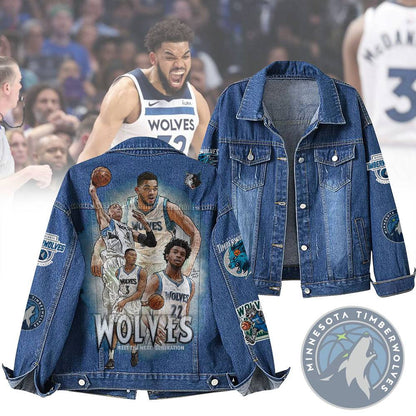 LIMITED EDITION - NEW CUSTOMIZED NBA05 MT MINNESOTA TIMBERWOLVES DENIM JACKET