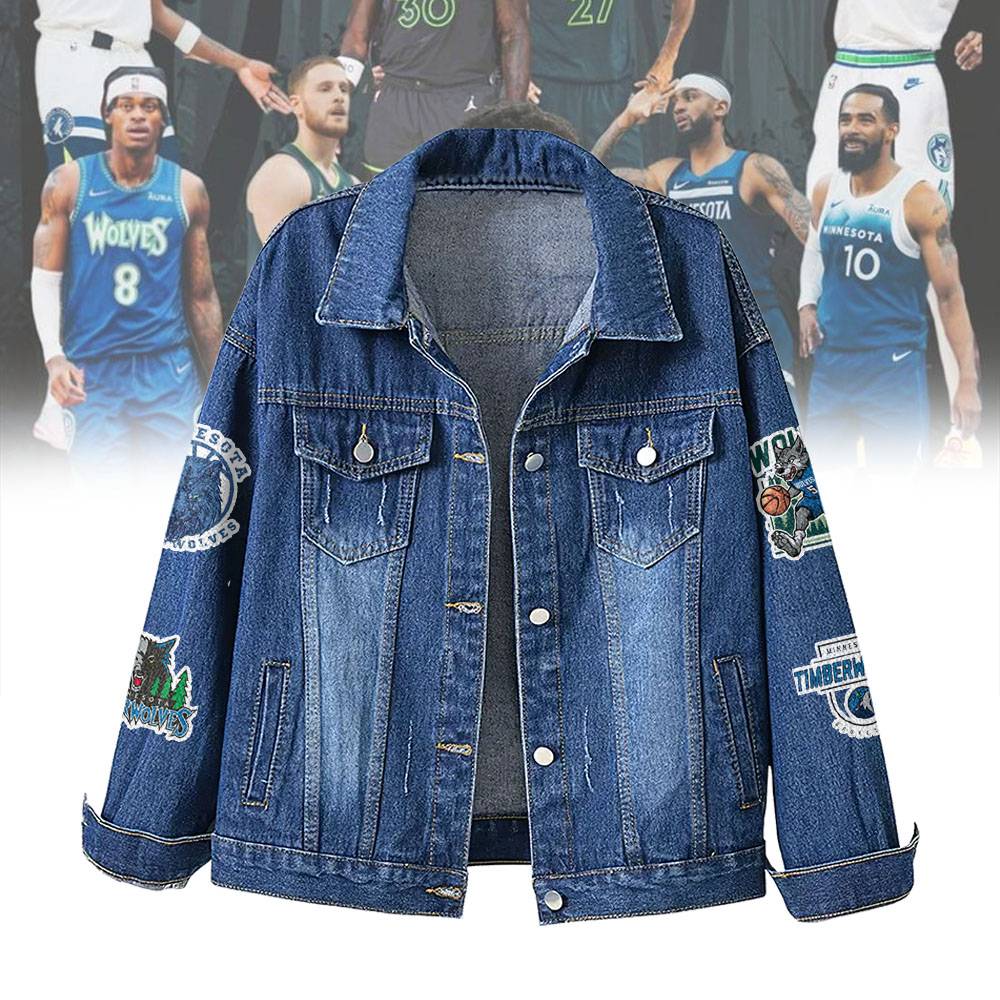 LIMITED EDITION - NEW CUSTOMIZED NBA05 MT MINNESOTA TIMBERWOLVES DENIM JACKET