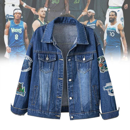 LIMITED EDITION - NEW CUSTOMIZED NBA05 MT MINNESOTA TIMBERWOLVES DENIM JACKET