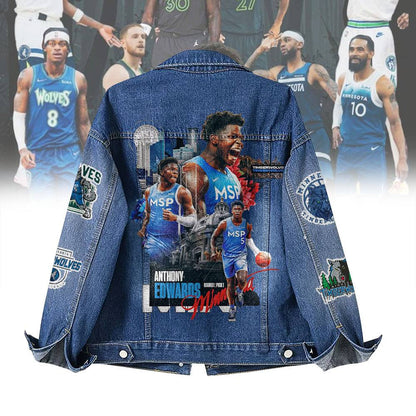 LIMITED EDITION - NEW CUSTOMIZED NBA05 MT MINNESOTA TIMBERWOLVES DENIM JACKET