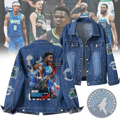 LIMITED EDITION - NEW CUSTOMIZED NBA05 MT MINNESOTA TIMBERWOLVES DENIM JACKET
