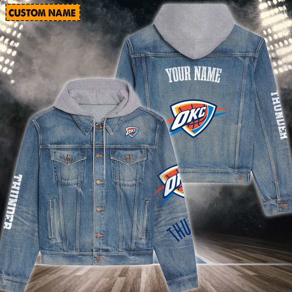LIMITED EDITION - NEW CUSTOMIZED NBA01 OC OKLAHOMA CITY THUNDER HOODED DENIM JACKET