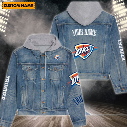 LIMITED EDITION - NEW CUSTOMIZED NBA01 OC OKLAHOMA CITY THUNDER HOODED DENIM JACKET
