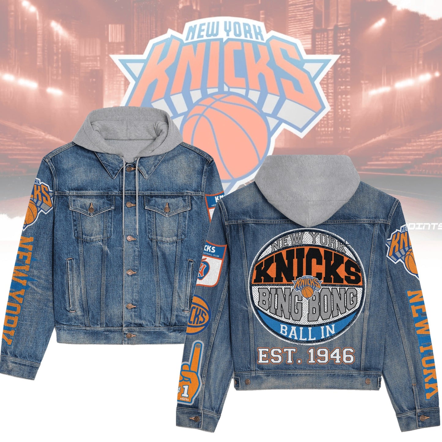 LIMITED EDITION - NEW CUSTOMIZED NBA04 NY NEW YORK KNICKS HOODED DENIM JACKET