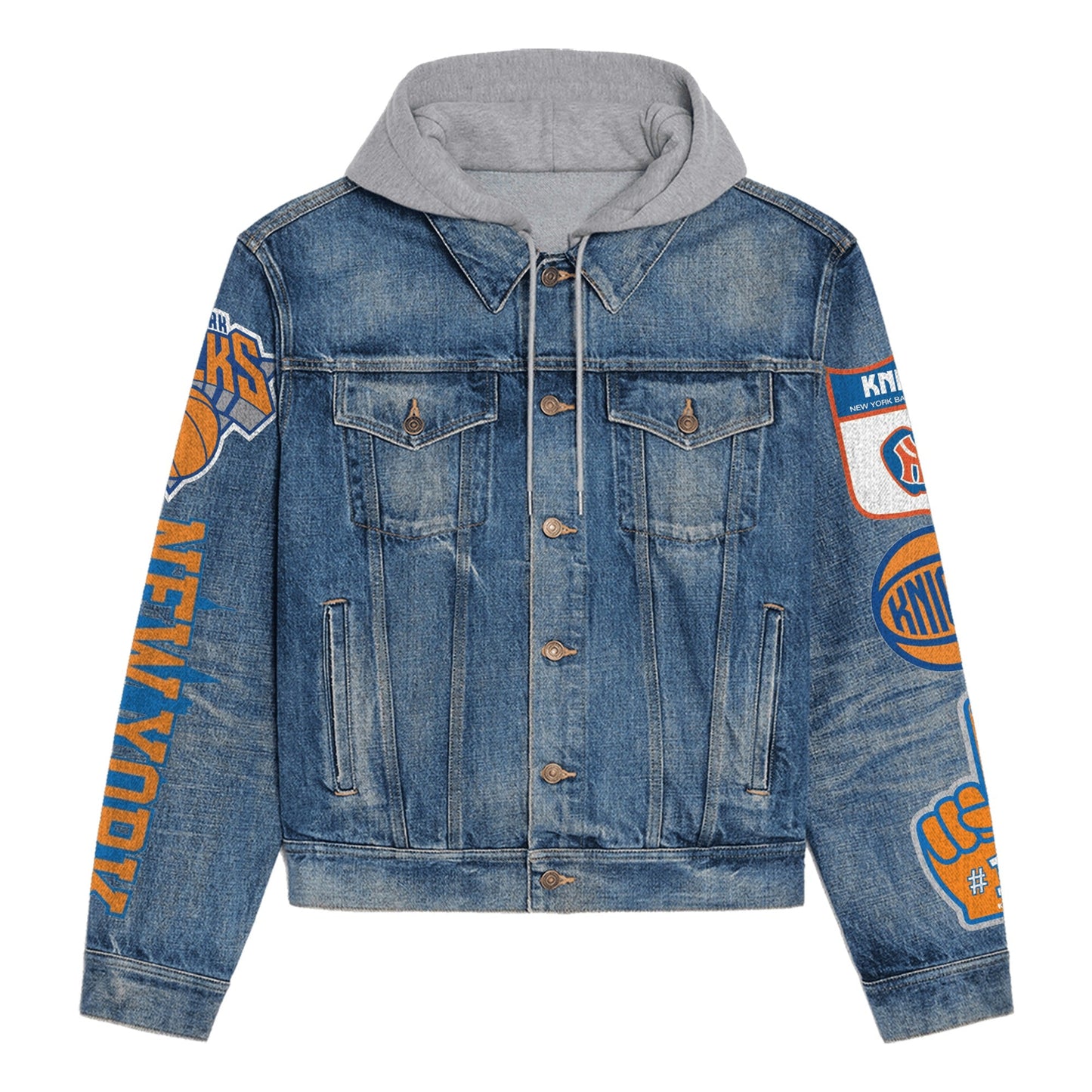 LIMITED EDITION - NEW CUSTOMIZED NBA04 NY NEW YORK KNICKS HOODED DENIM JACKET