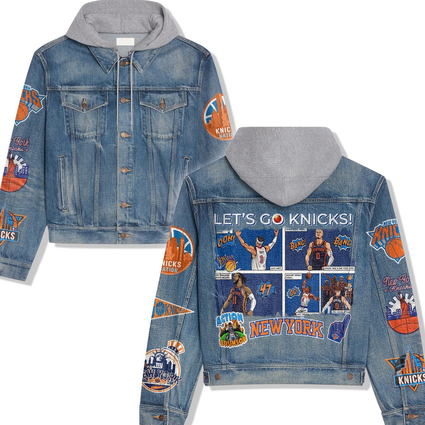 LIMITED EDITION - NEW CUSTOMIZED NBA04 NY NEW YORK KNICKS HOODED DENIM JACKET