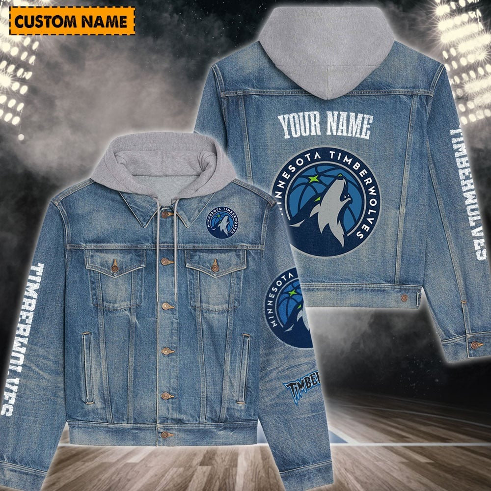 LIMITED EDITION - NEW CUSTOMIZED NBA05 MT MINNESOTA TIMBERWOLVES HOODED DENIM JACKET