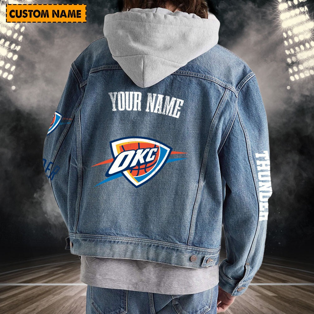 LIMITED EDITION - NEW CUSTOMIZED NBA01 OC OKLAHOMA CITY THUNDER HOODED DENIM JACKET